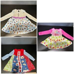 3 Girl’s Dresses Size 3T Toddler Ricrac & Ruffles Embroidered Christmas